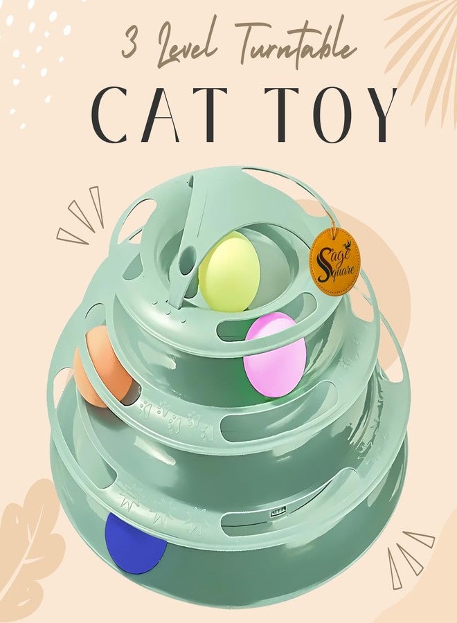 Sage Square 3-Level Cat Toy with Spinning Balls - Interactive & Engaging Pet Toy for Cats & Kittens, Durable & Sturdy Construction, Promotes Exercise & Mental Stimulation,Keeps Entertained for Hours - Image 2